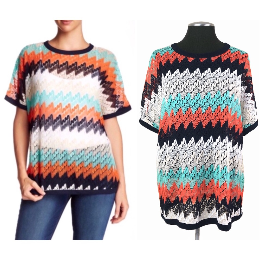 Bobeau - Striped Crochet Knit Lace Pullover Top - Nordstrom - Medium